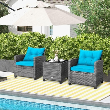 Carry Bird Wicker Patio Furniture Outdoor Balcony Chairs In Grey And Sky Blue Colour