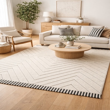CANTON Wool Rectangle Carpets Hand Tufted in Black Colour