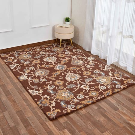 Presto Brown Traditional Hand Tufted Wool Carpet 6X9 Feet