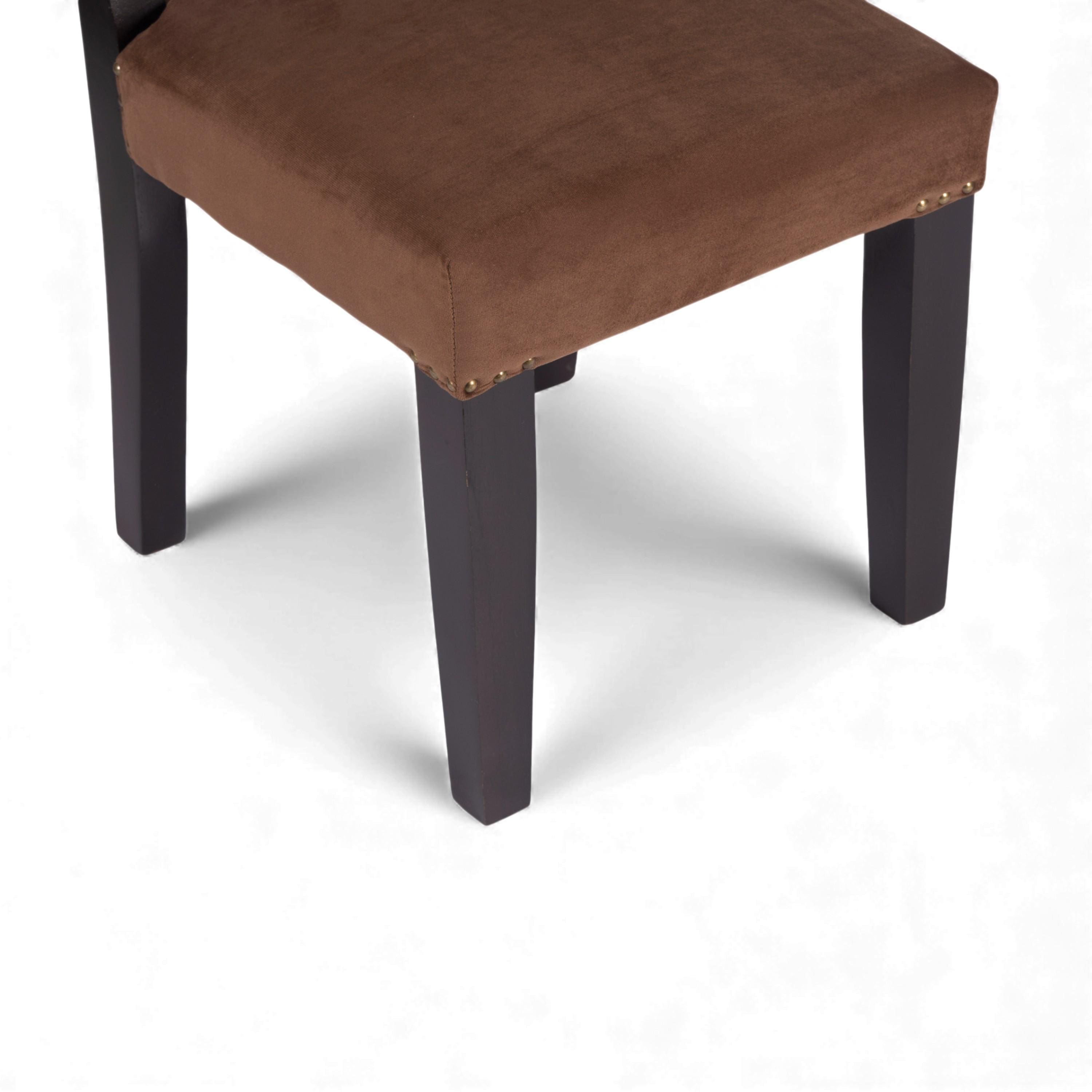 Newport wood Dining Chair in Taupe Brown Velvet Upholstery with MAHAGONY FINISH