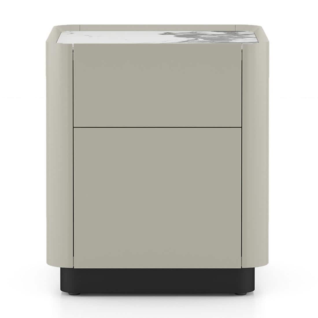 Dorian Engineered Wood Bedside Table With Ceramic Top In Taupe High Gloss Finish