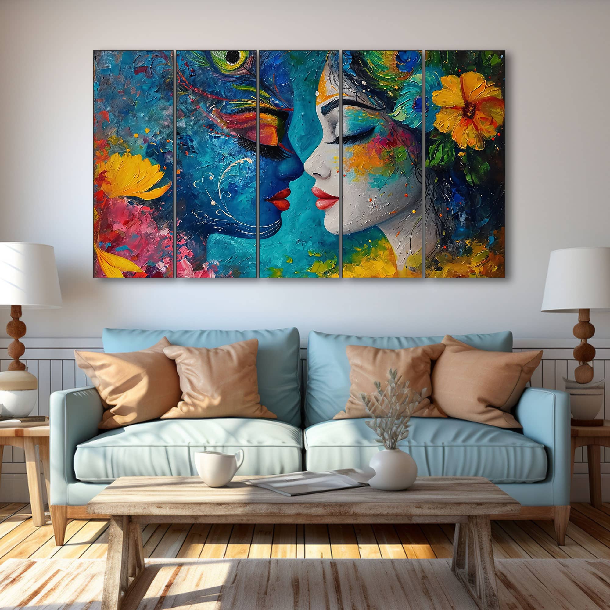 The Castle Decor Radha Krishna Wall Painting Wooden Framed 27x48 Inch (Style 9) - The Castle Decor