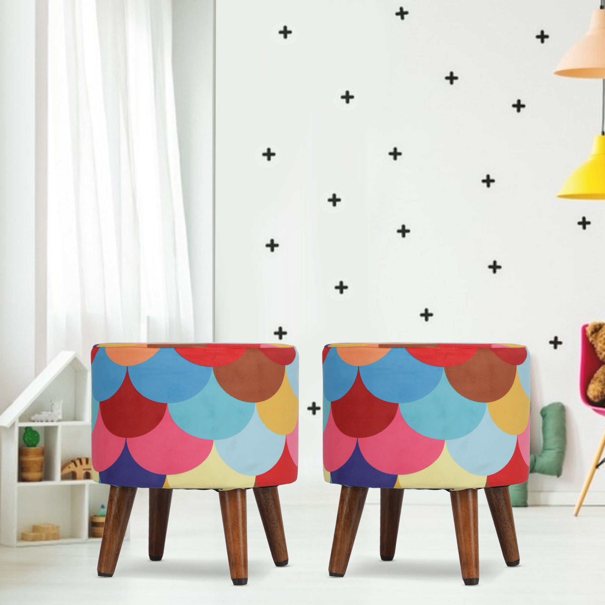 Ophelia Solid Wood  Ottomon in  Multicolor Colour