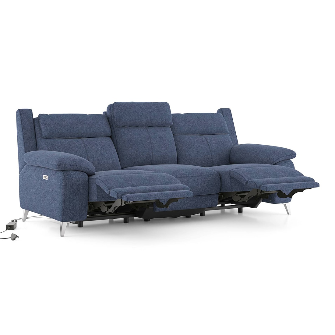 Emila Fabric Three Seater Motorized Recliner in Blue Colour