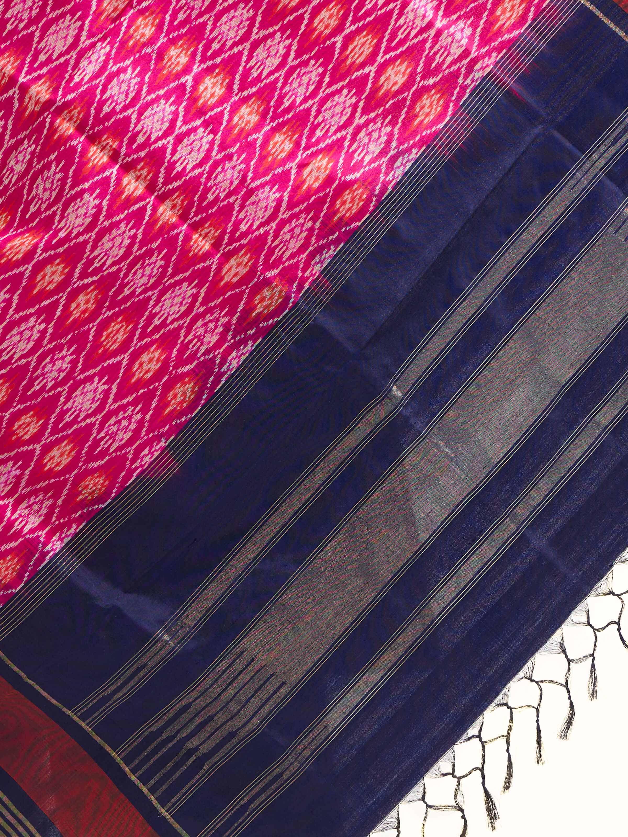 Pink & Blue Silk Ikat Zari Dupatta
