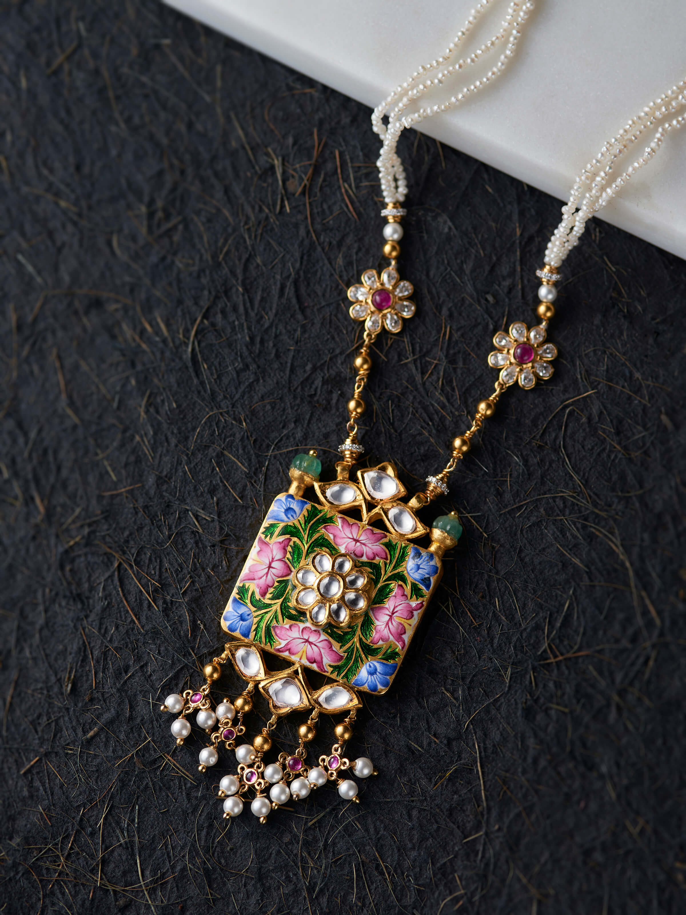 Gulabi Meenakari 22 Karat Gold Collar Necklace