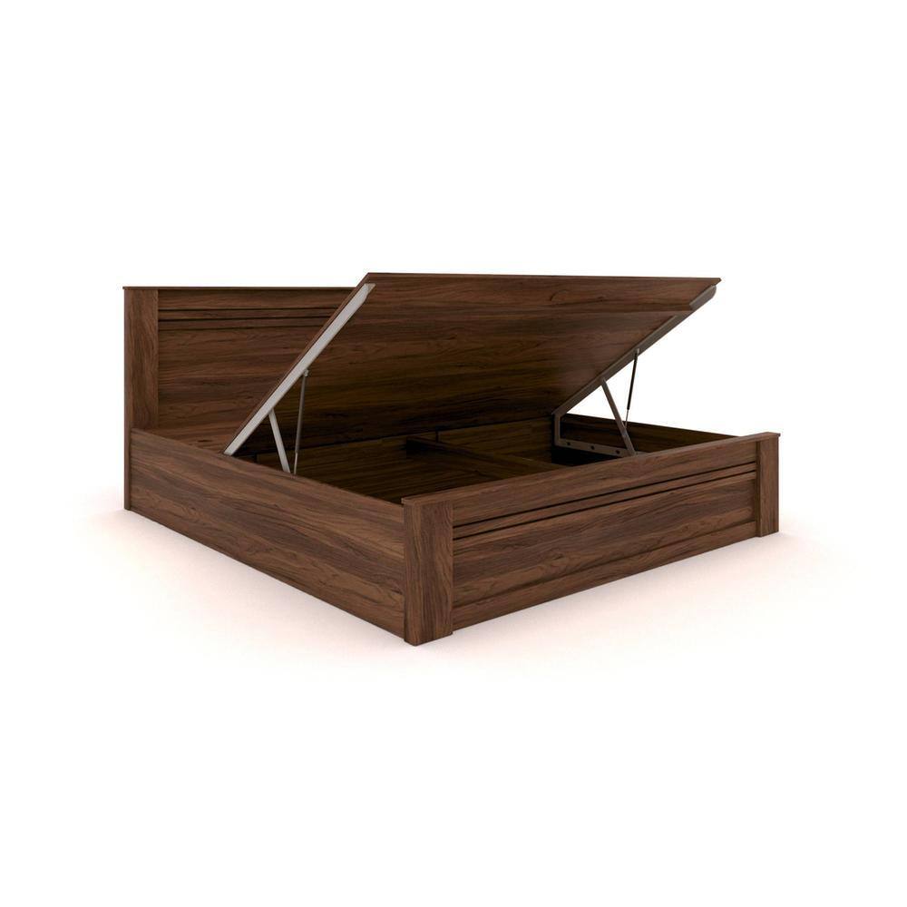 Taro Engineered Wood King Size Box Storage Bed In Walnut Finish