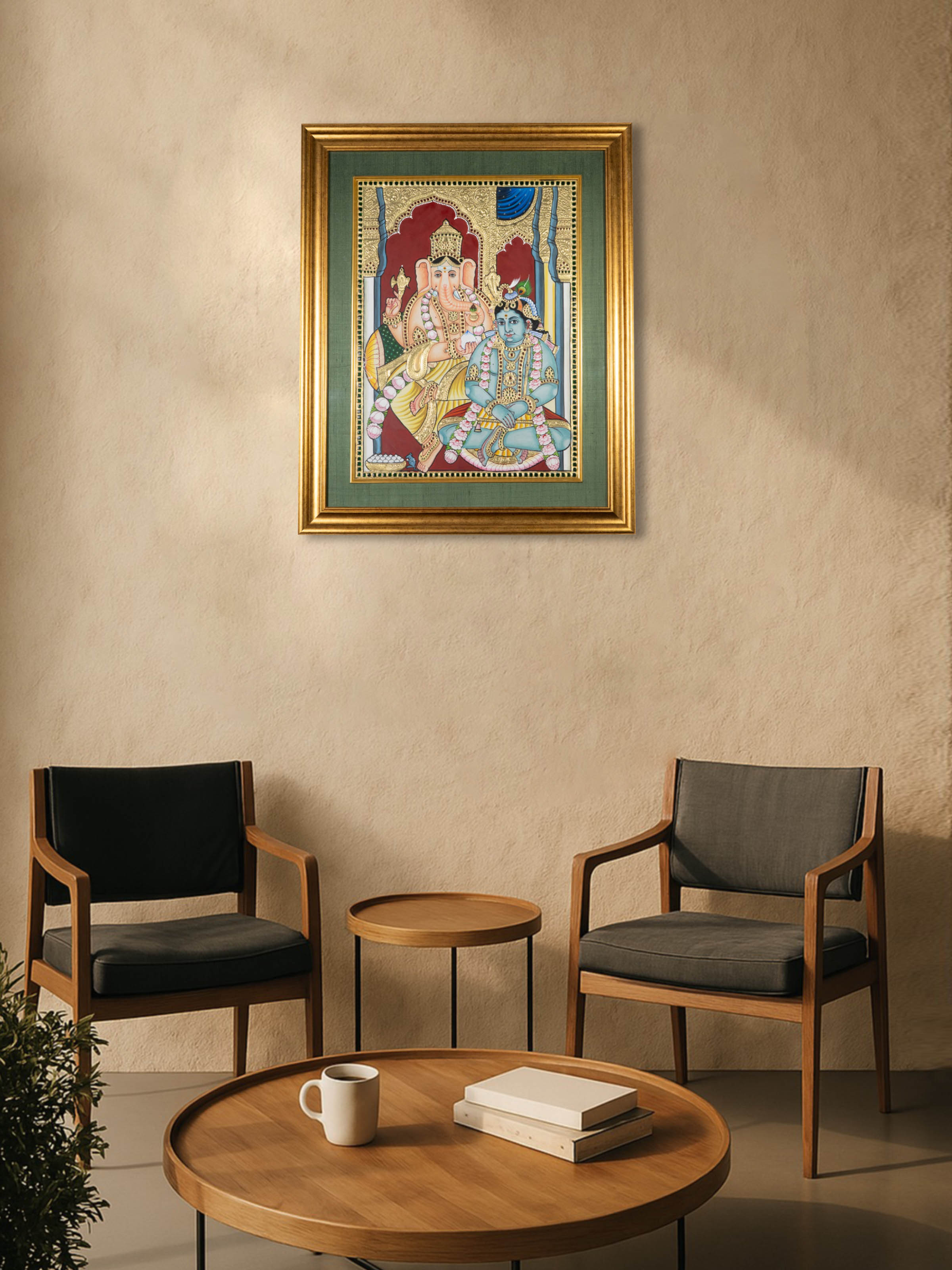 Krishna and Ganesh Thanjavur Painting