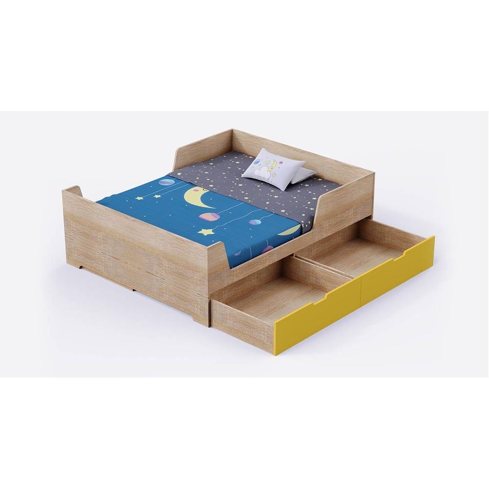 Dreampod Engineered Wood Drawer Storage Bed in Oak Colour