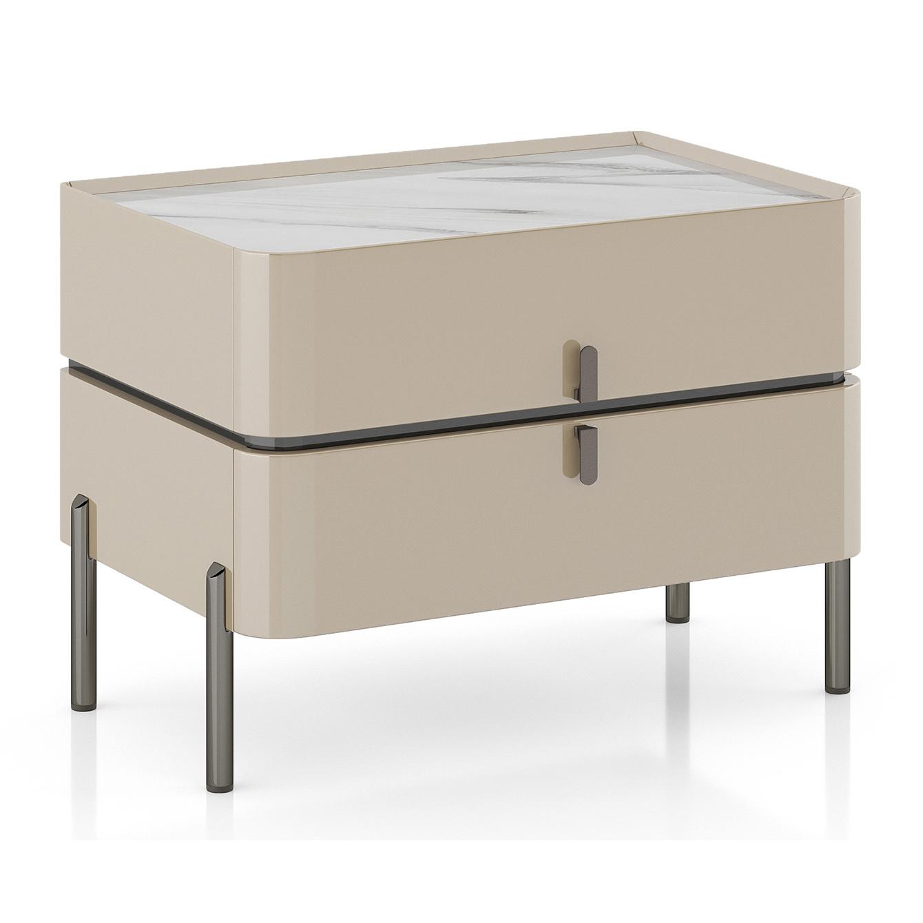 Naomi Bedside Table in High Gloss Beige Finish