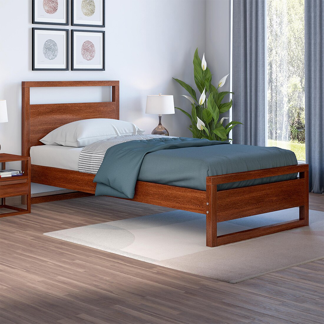 Turner Solid Wood Single  Size Bed Without Storage (Dark Oak Finish)