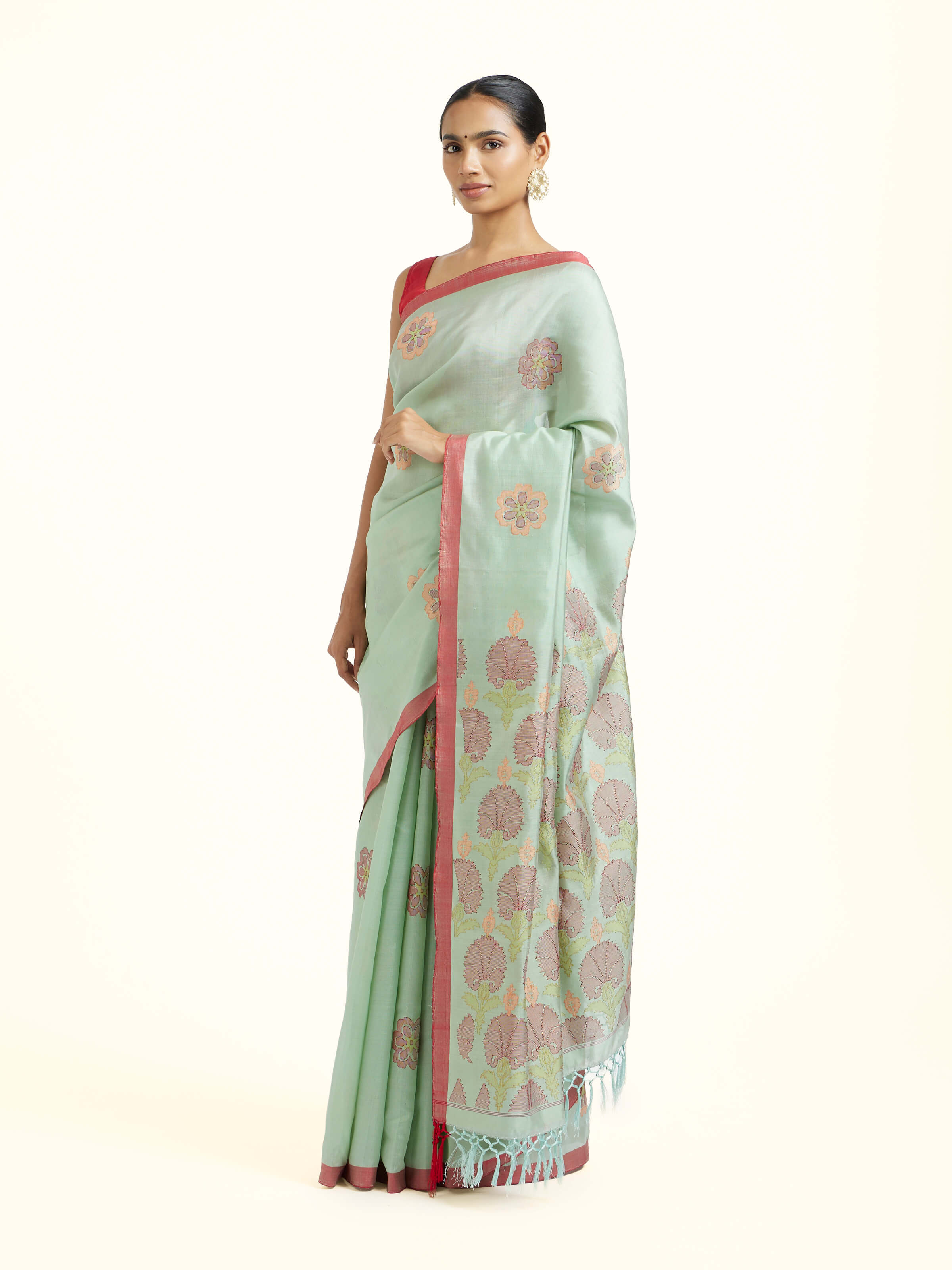 Green Silk Jamdani Handloom Saree
