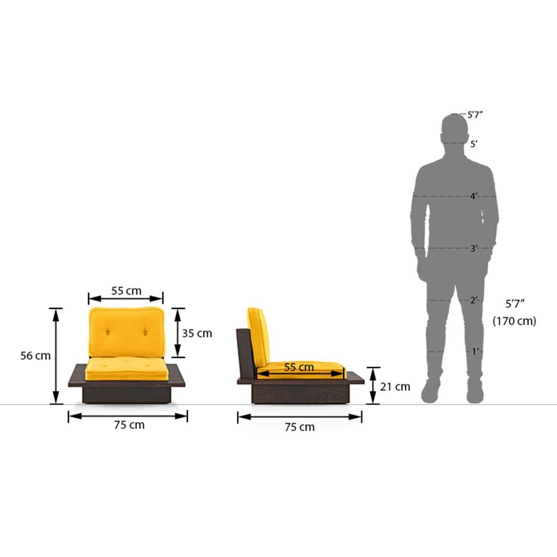 Ankara 1 Seater Wooden Sofa (Matty Yellow)
