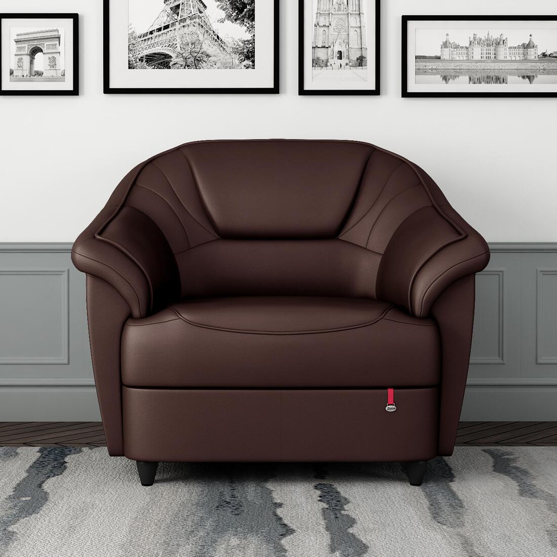 Berry 1 Seater Leatherette Sole in Cocoa Brown Colour - Durian
