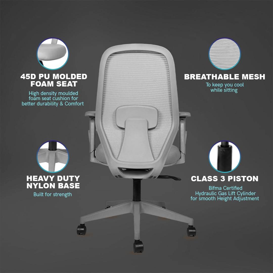Verve Mid Back Mesh Office Chair in Grey Colour