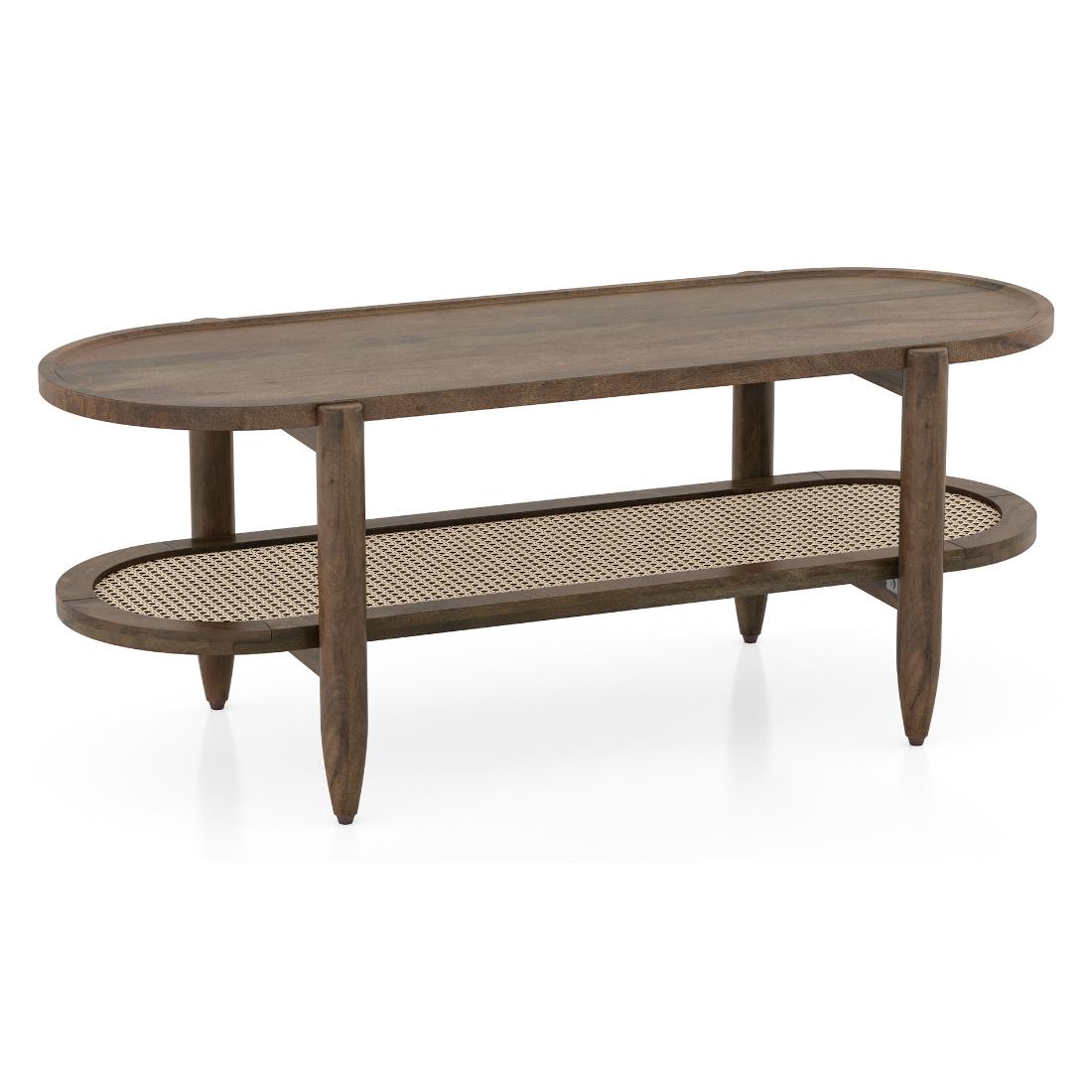 Tora Solid Wood And Cane Coffee Table In Danish Walnut Finish