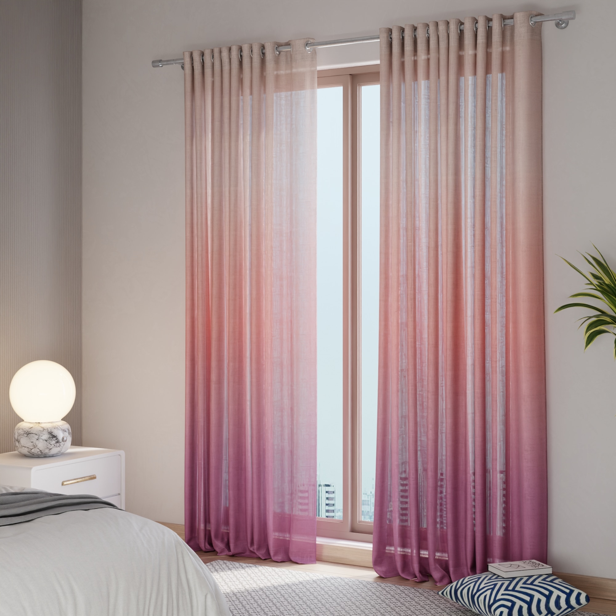 Stoa Paris Sheer Ombre Printed Long Door Curtain, Aesthetic Curtain with  Light Filtering Balcony,  Set of 1 Parda, Crimson Hour - Pink - Stoa Paris