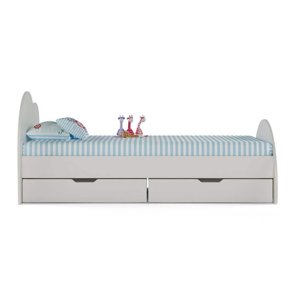Cloud Tails Engineered Wood Drawer Storage Bed in White Colour