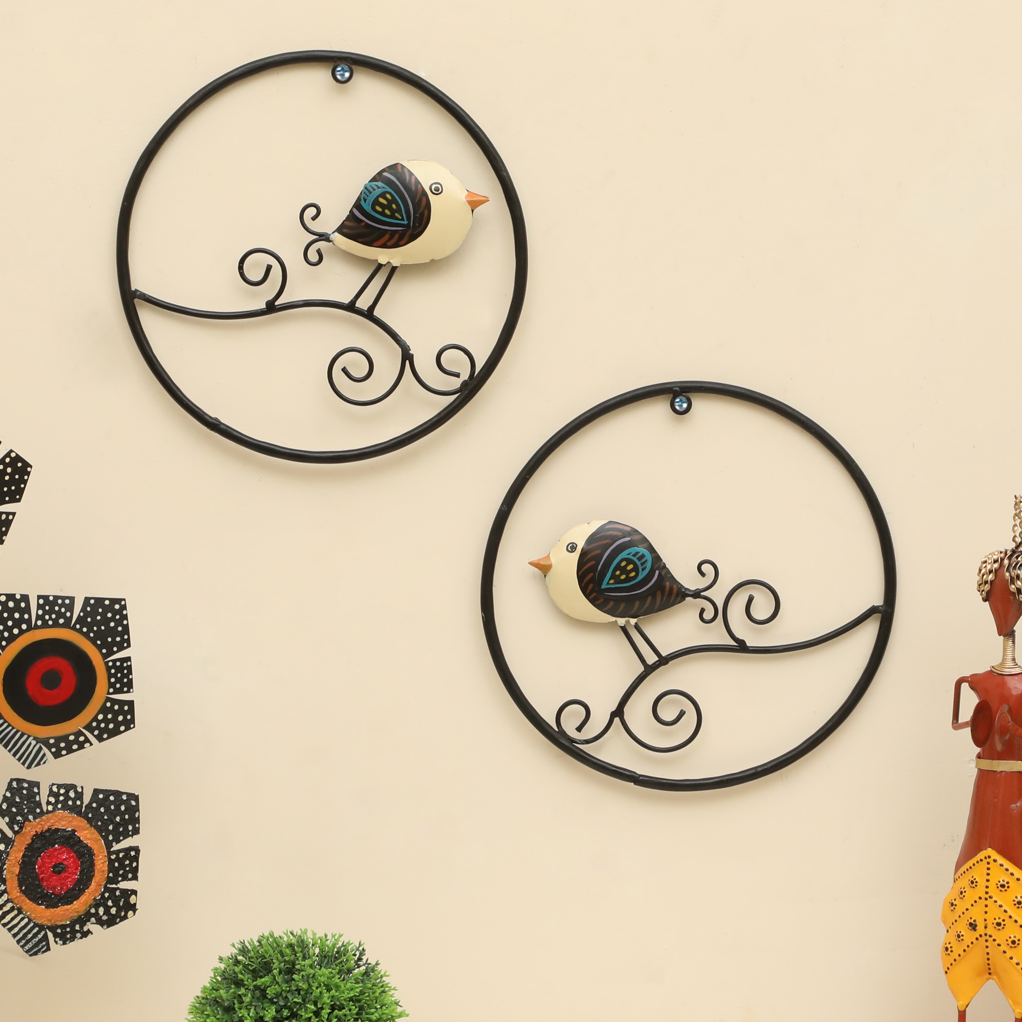 W-Aarav Abstract Metal Wall Decor in Multicolor Set of 2 - Vedas Exports