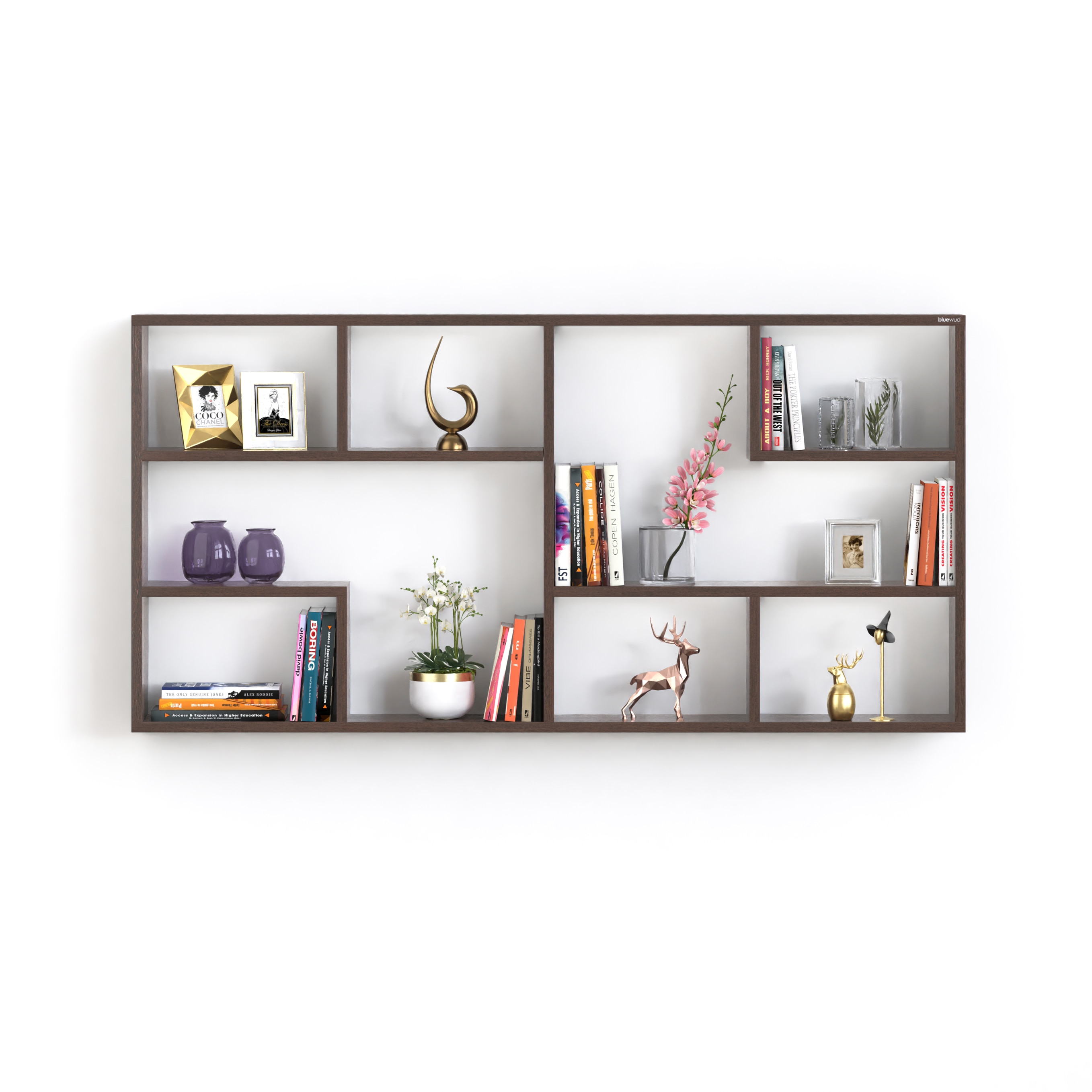 BLUEWUD Petree Engineered Wood Wall Mount Wall Shelf, Display Rack (Wenge)