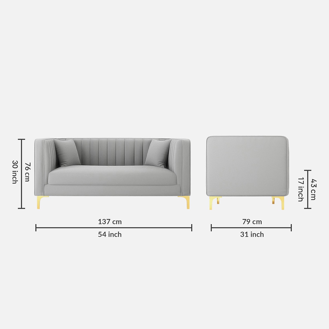 Texude Velvet 2 Seater Sofa in Grey Colour
