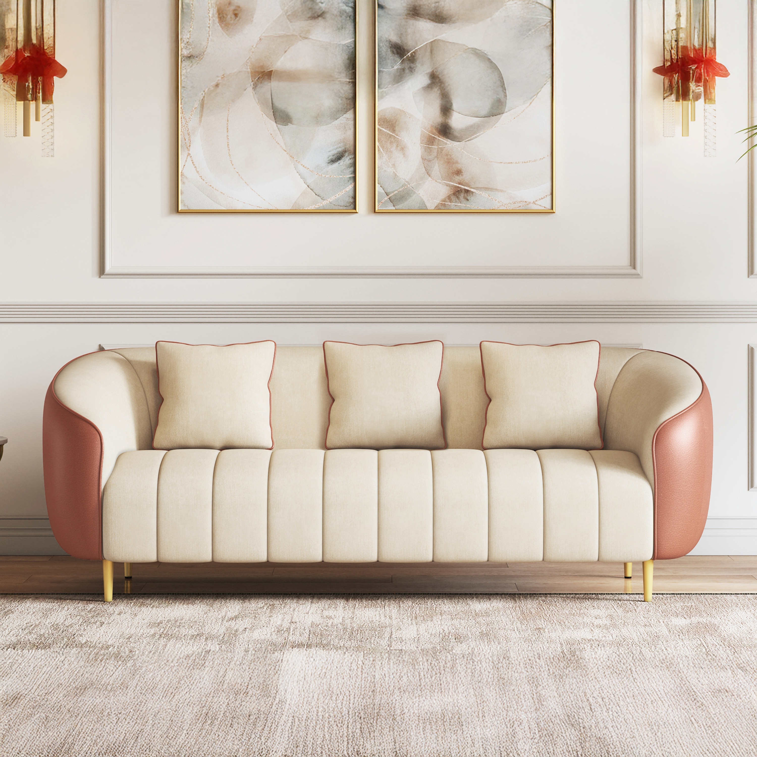 Amora Sofa 3 Seater in Dual Tone Birch beige with Sienna Brown