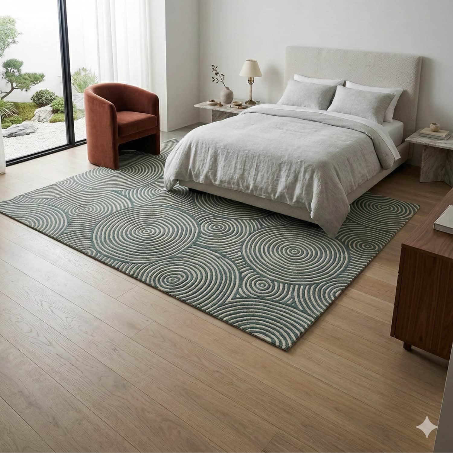 Presto Blue Geometric Hand Tufted Wool Carpet 4X6 Feet - Presto
