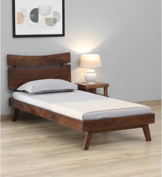 Asher Solid Wood Single Size Non Storage Bed In Provincial Teak Finish