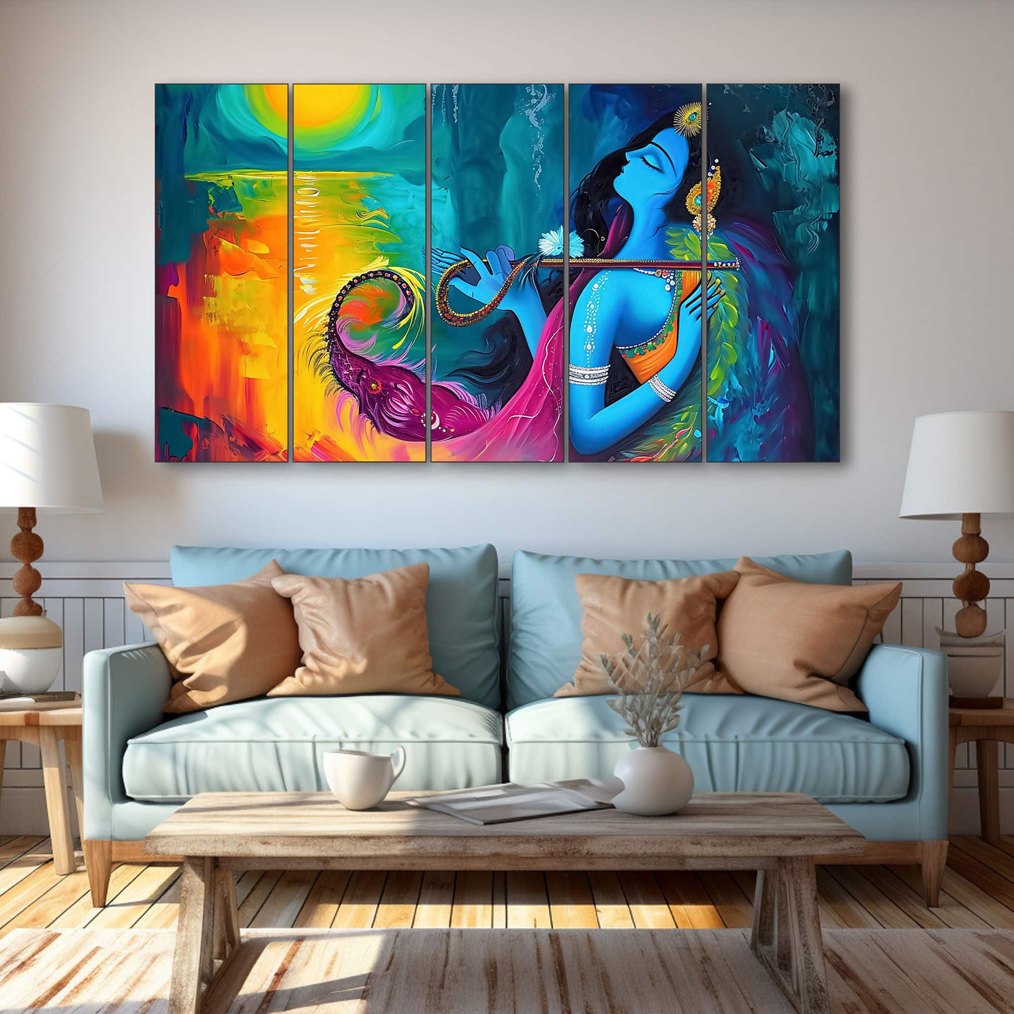 The Castle Decor Radha Krishna Wall Painting Wooden Framed 27x48 Inch (Style 10) - The Castle Decor