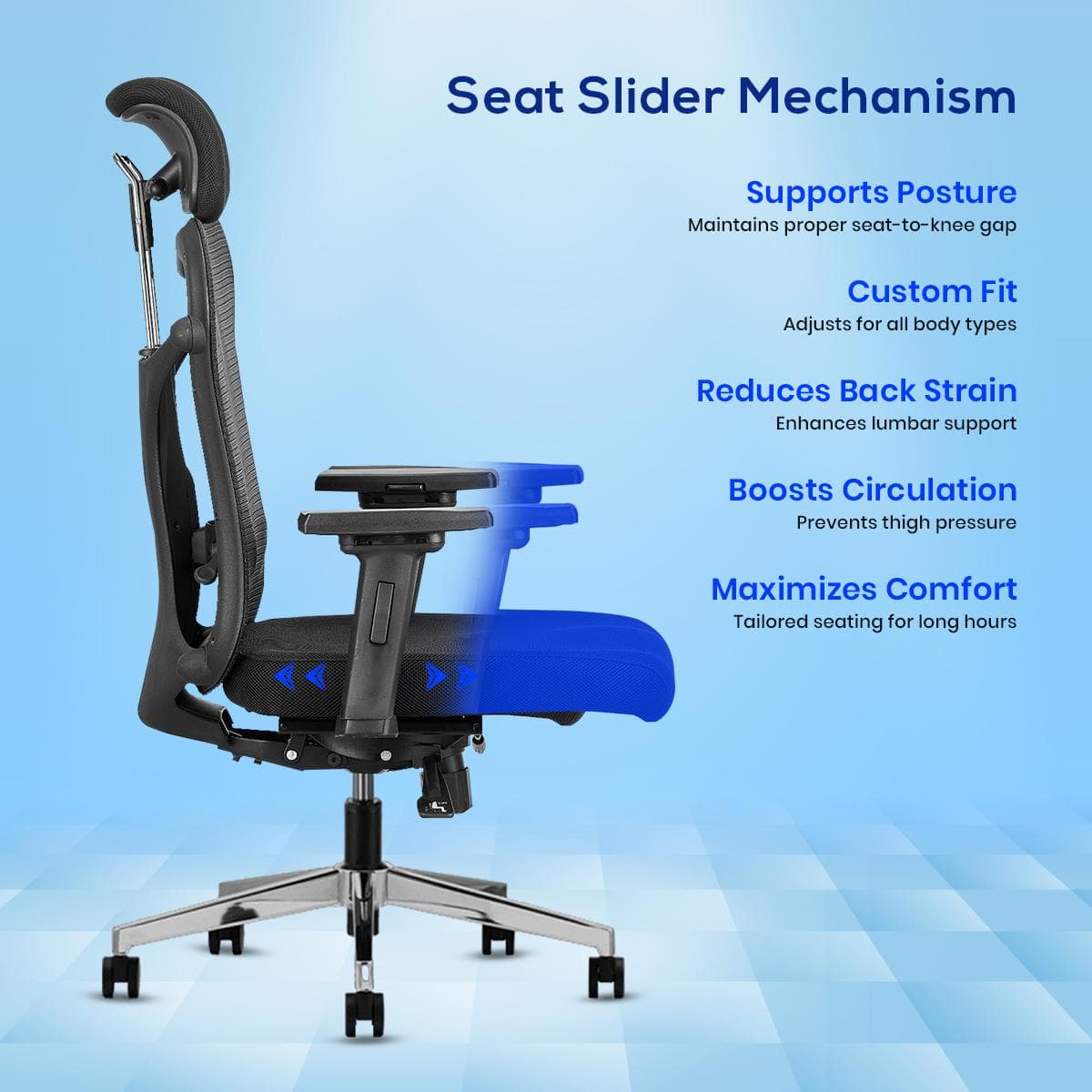 Vertex High Back Mesh Office Chair with Headrest in Black Colour