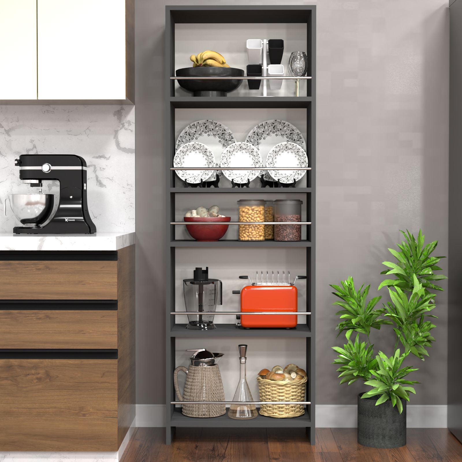 speciality panels 5 Open Shelves In Highland Pine Finish With Free Standing Tall Units.-picture-23