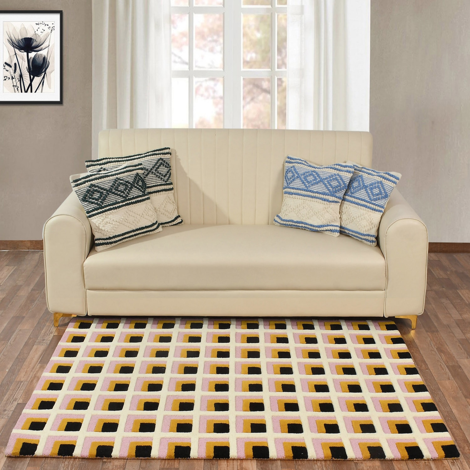 Presto Yellow Geometric Hand Tufted Wool Carpet 4X6 Feet - Presto