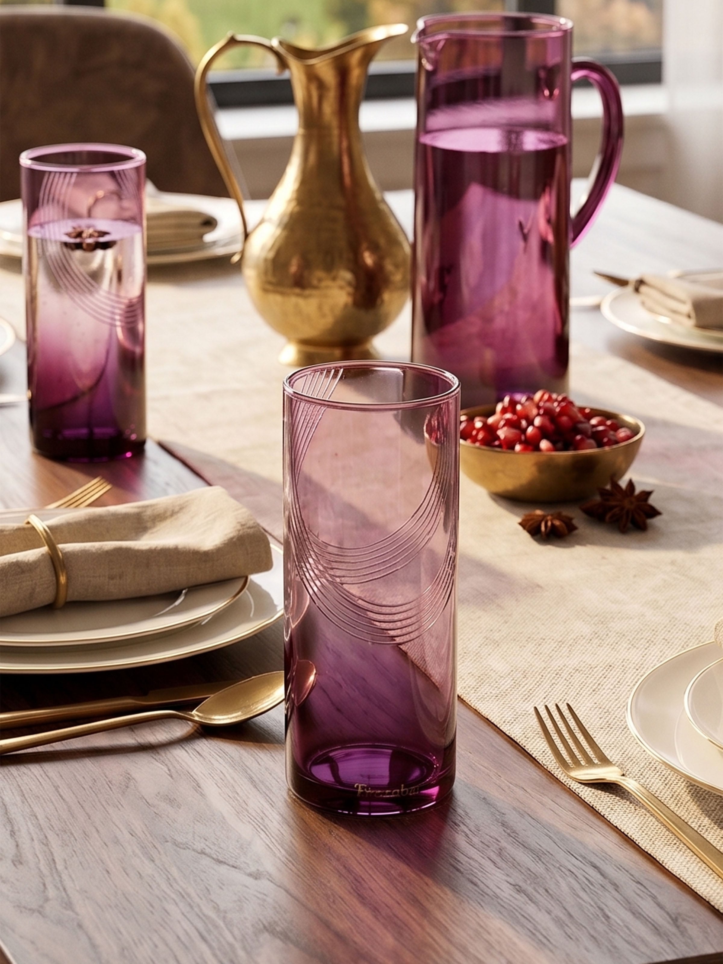 Side view of the Firozabadi Water Glasses Purple (4 Pcs)