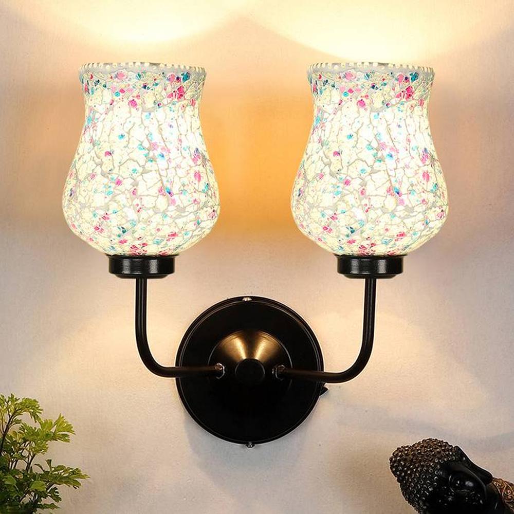 Brynn Dual Multicolor Mosaic Glass Wall Mounted Lamp with Iron Base