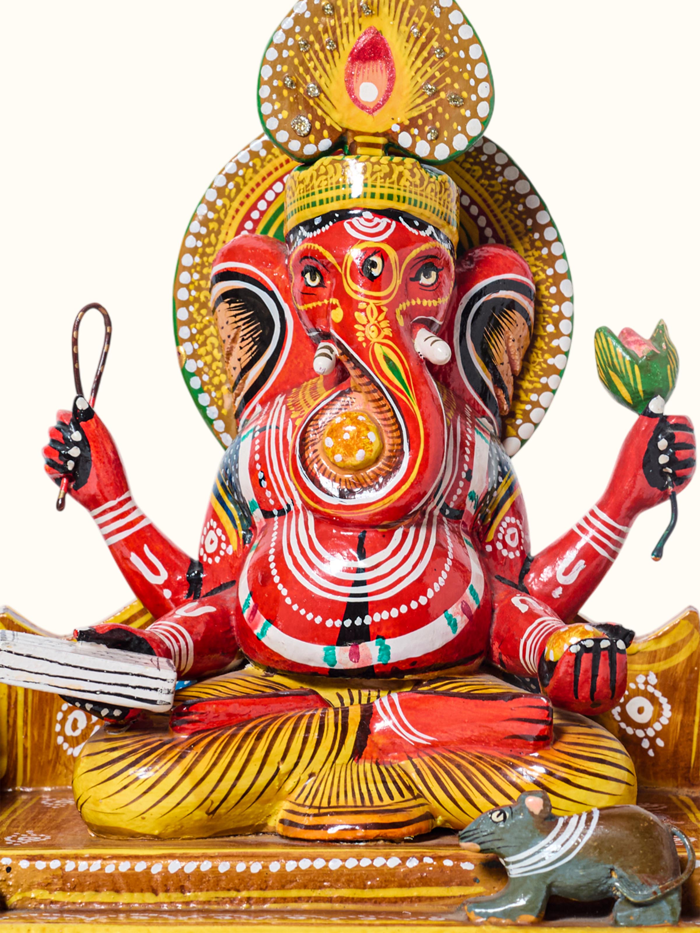 Wooden Red Ganesha Idol