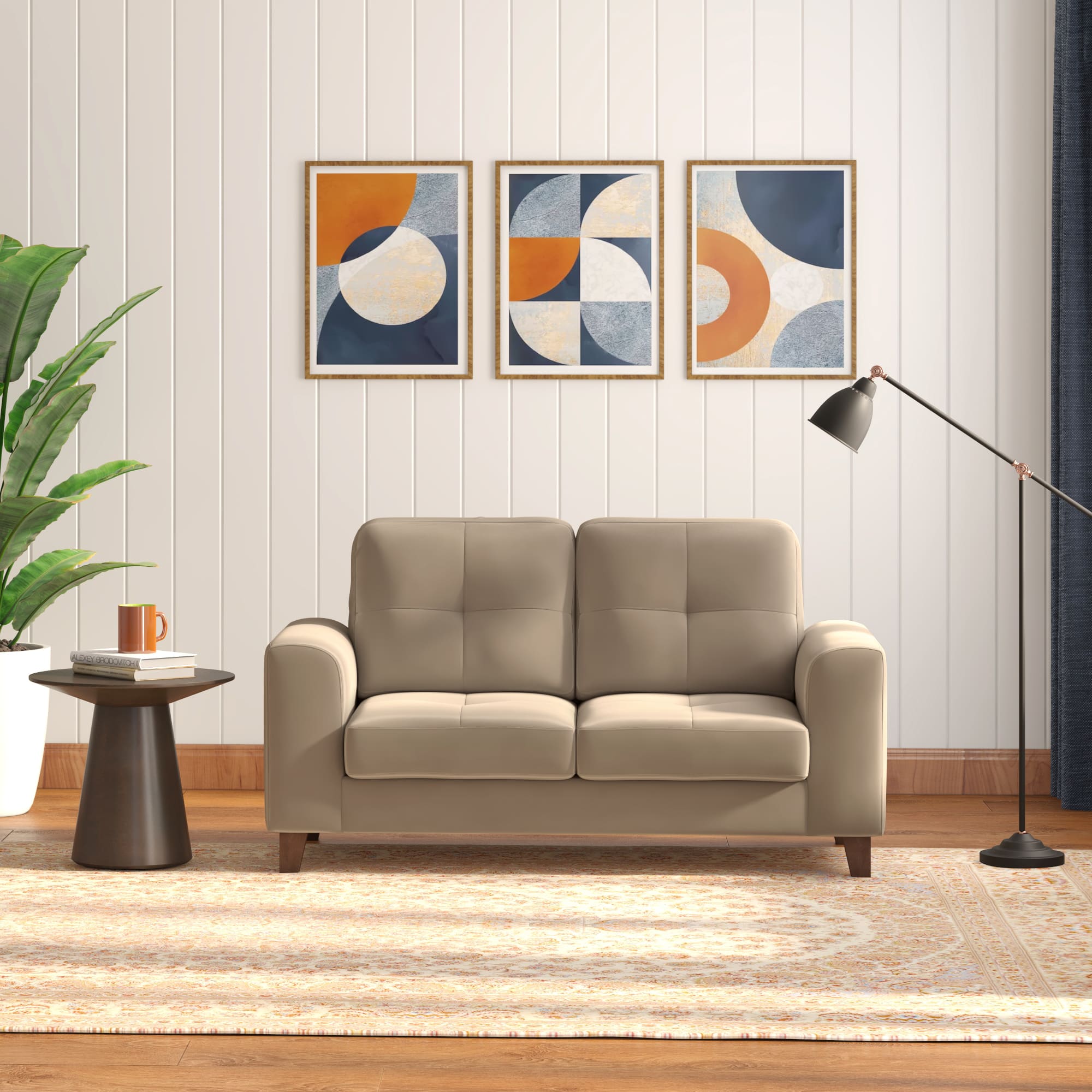 Verona Premium 2 Seater Fabric Sofa in Biscuit Velvet Colour - Urban Ladder
