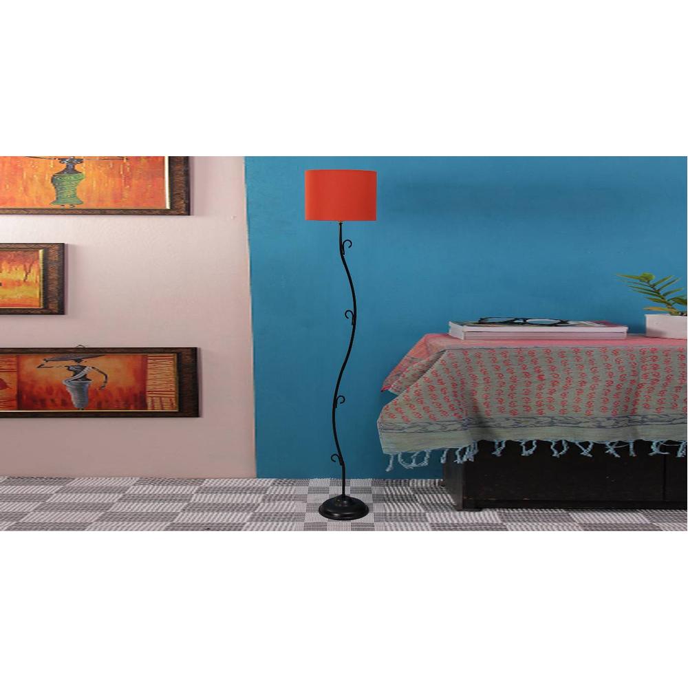 Nerine Orange Fabric Floor Lamp with Black Iron Base
