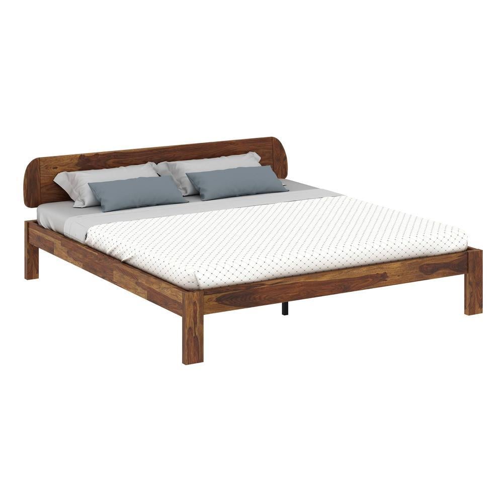 Sleigh Solid Wood King Size Non Storage Bed In Provincial Teak Finish