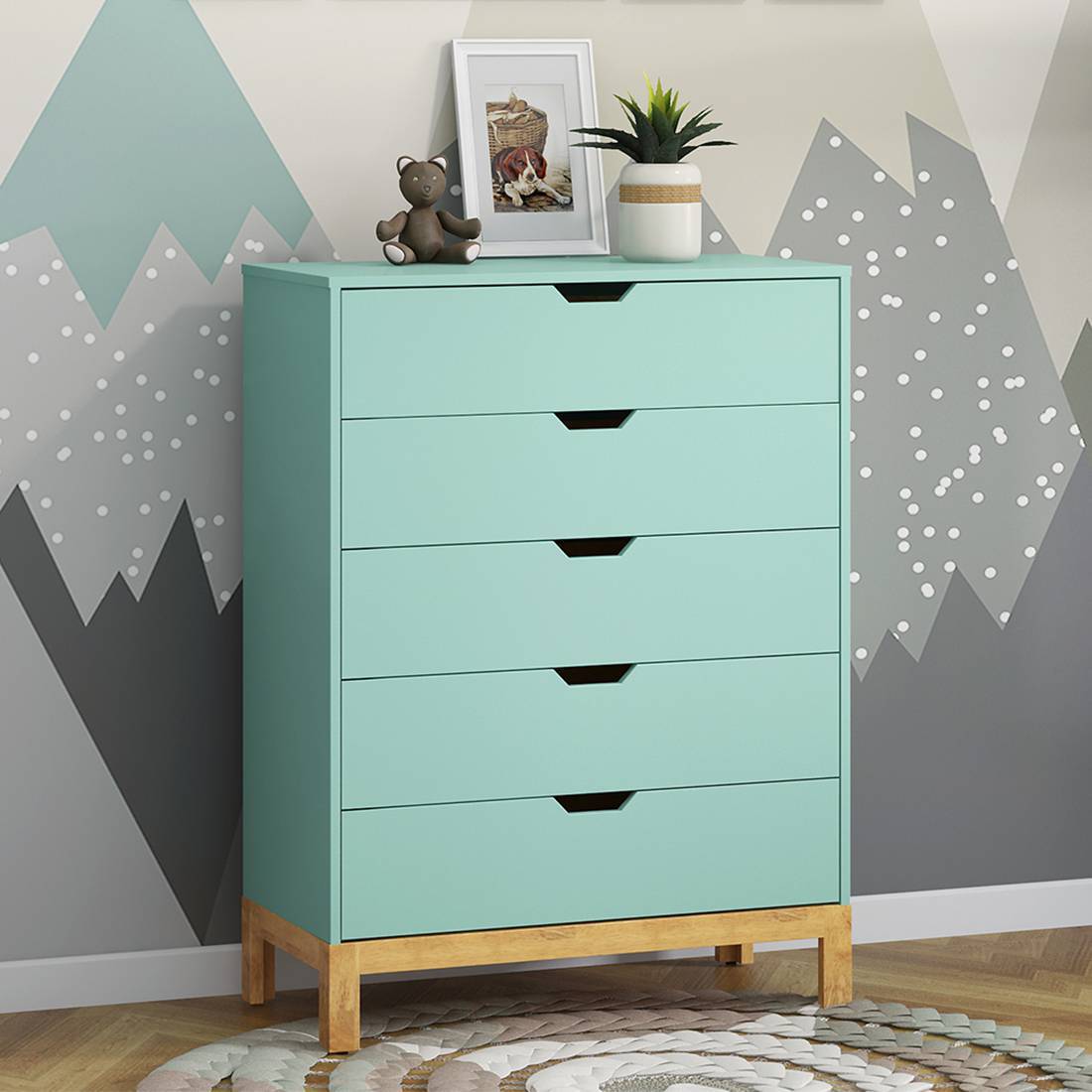 Calla Chest of Five Drawers Finish- Mint Green - Urban Ladder