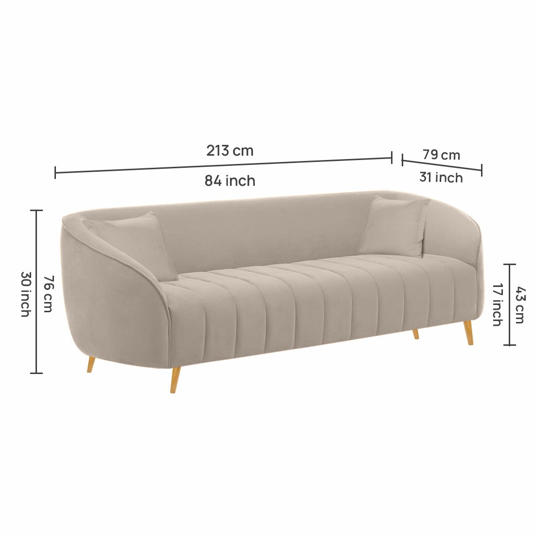 Nero Velvet 3 Seater Sofa in Cream Colour