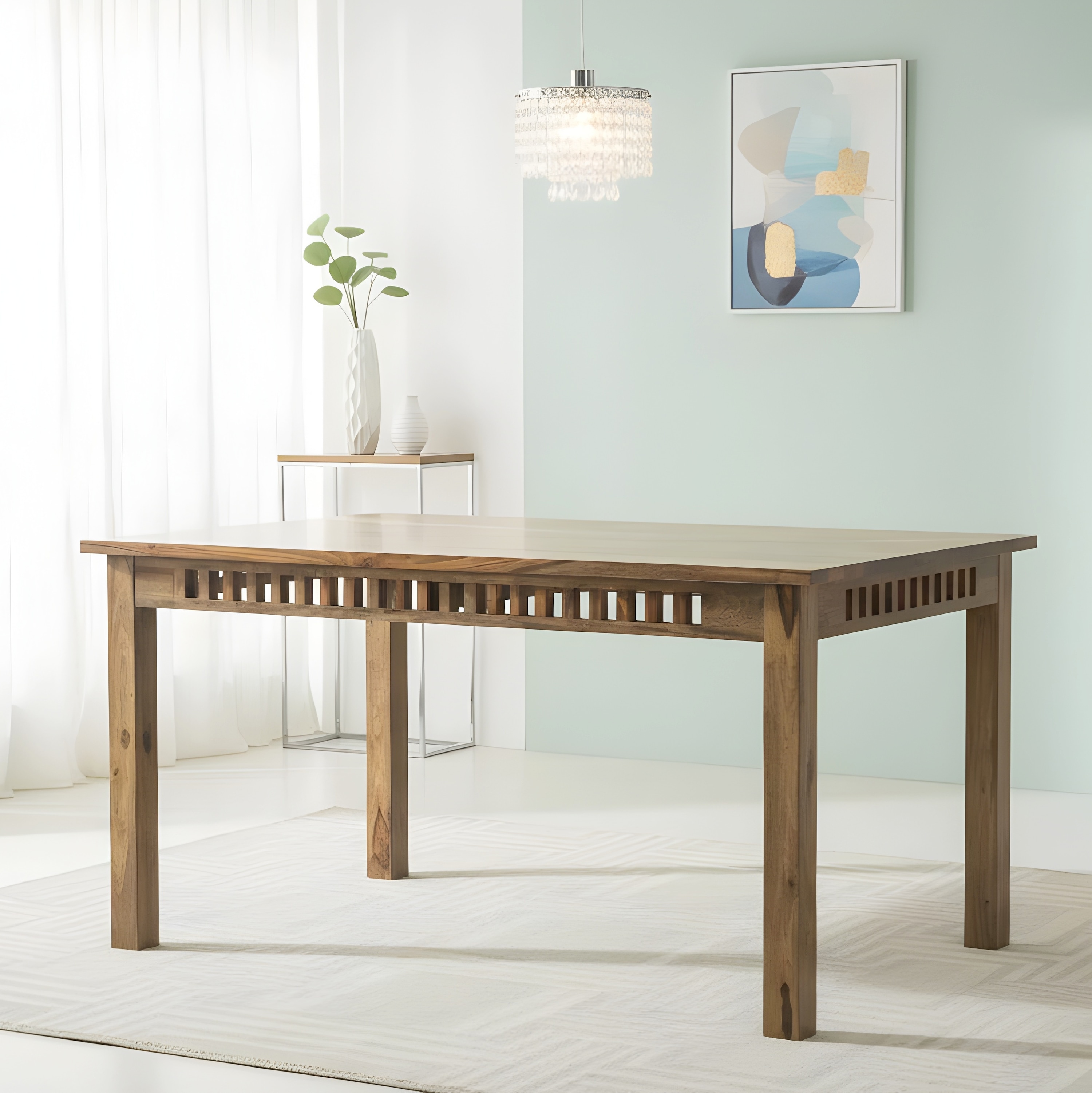 Oakmont Solid Wood 4 Seater Dining Table in Teak Finish - Ikiriya