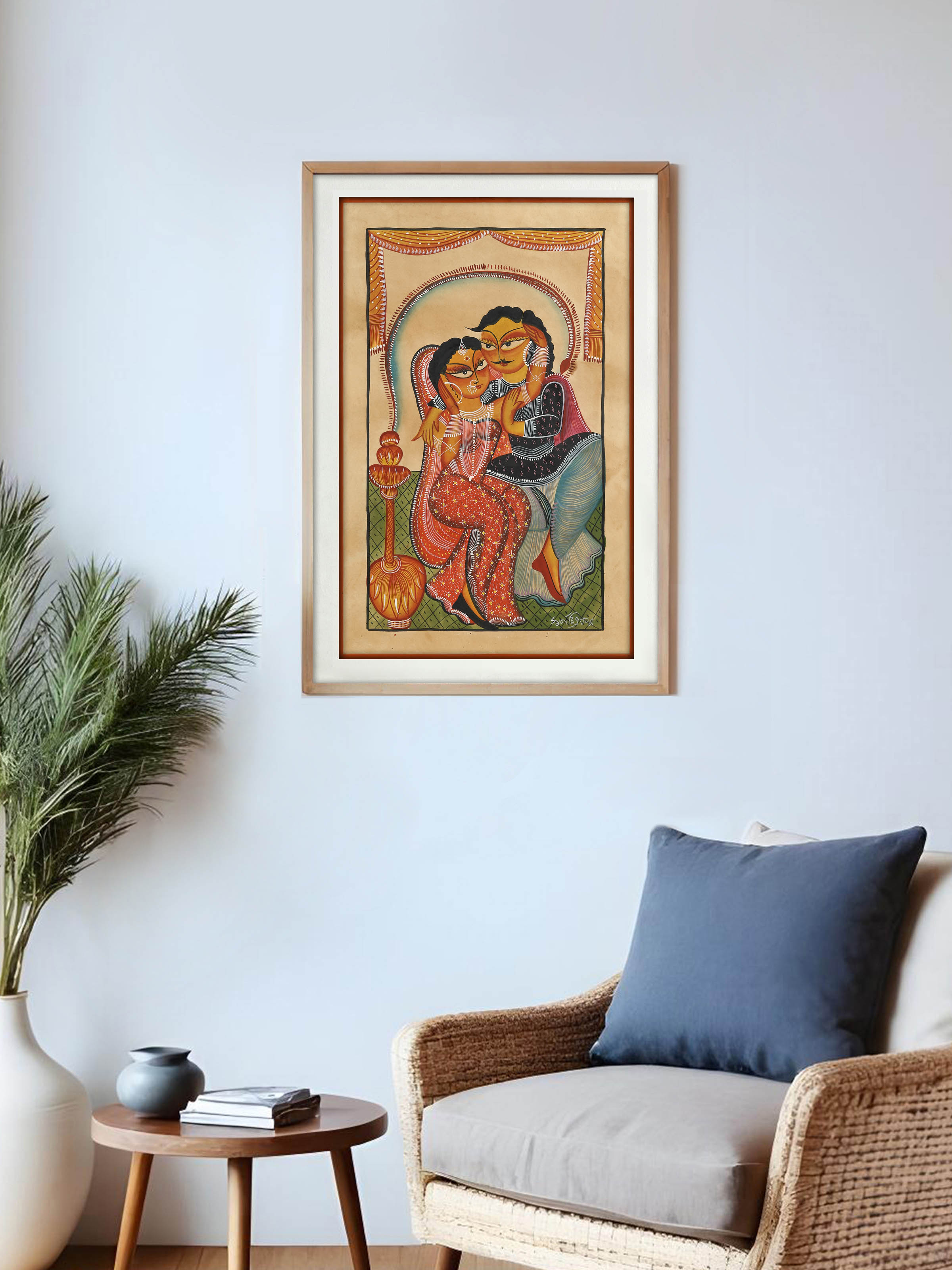 Hand-painted Babu Bibi Kalighat artwork – side view