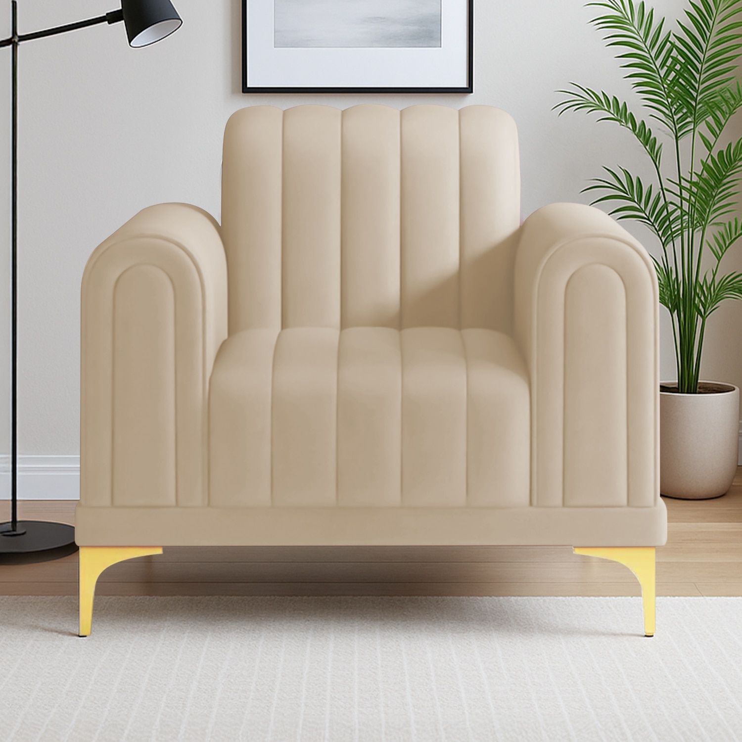 Josbert Velvet 1 Seater  Sofa In Cream Colour