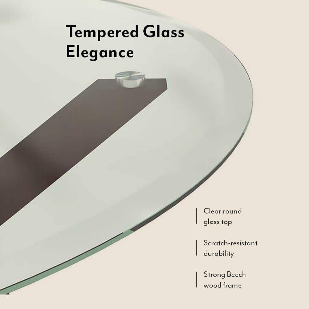 Wesley - Cabalo (Leatherette) 4 Seater Round Glass Top Dining Table Set (Colour- Black, Finish- Dark Walnut)