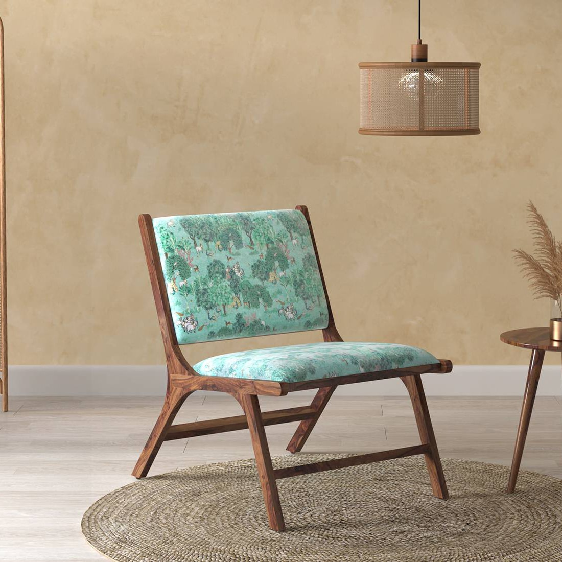 Maureen Rest chair -Finish - Teak,Fabric- Chitra Velvet-Mint - Urban Ladder