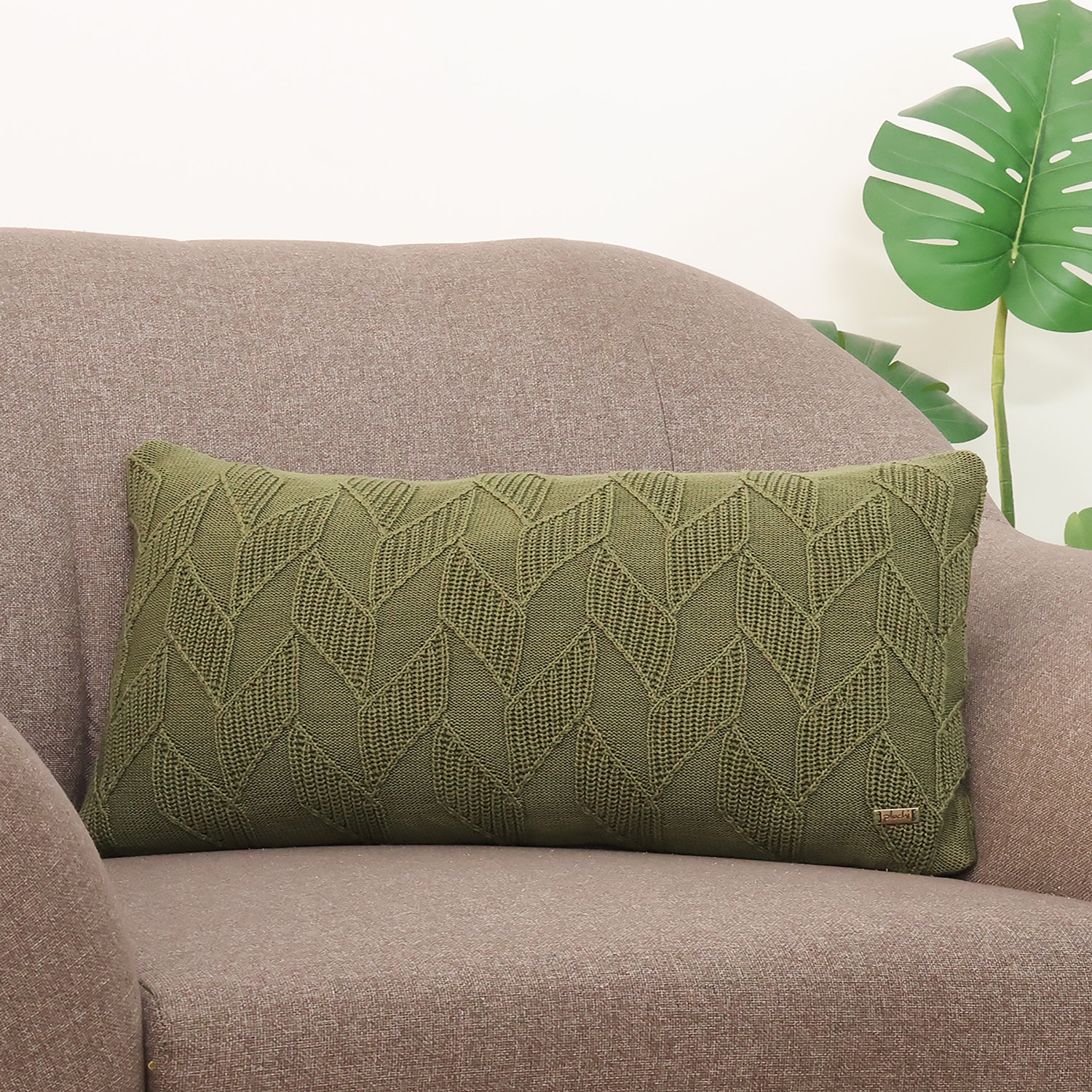 Rio Avocado Cotton Knitted Cushion Cover 12X20 Inches - Pluchi