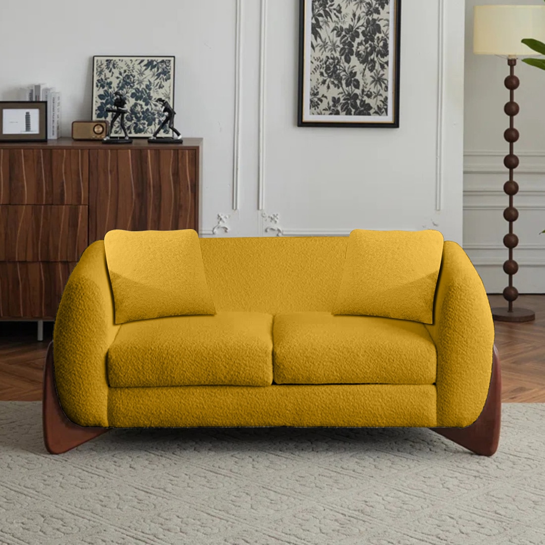 Amala Velvet 2 Seater Sofa Yellow in Colour