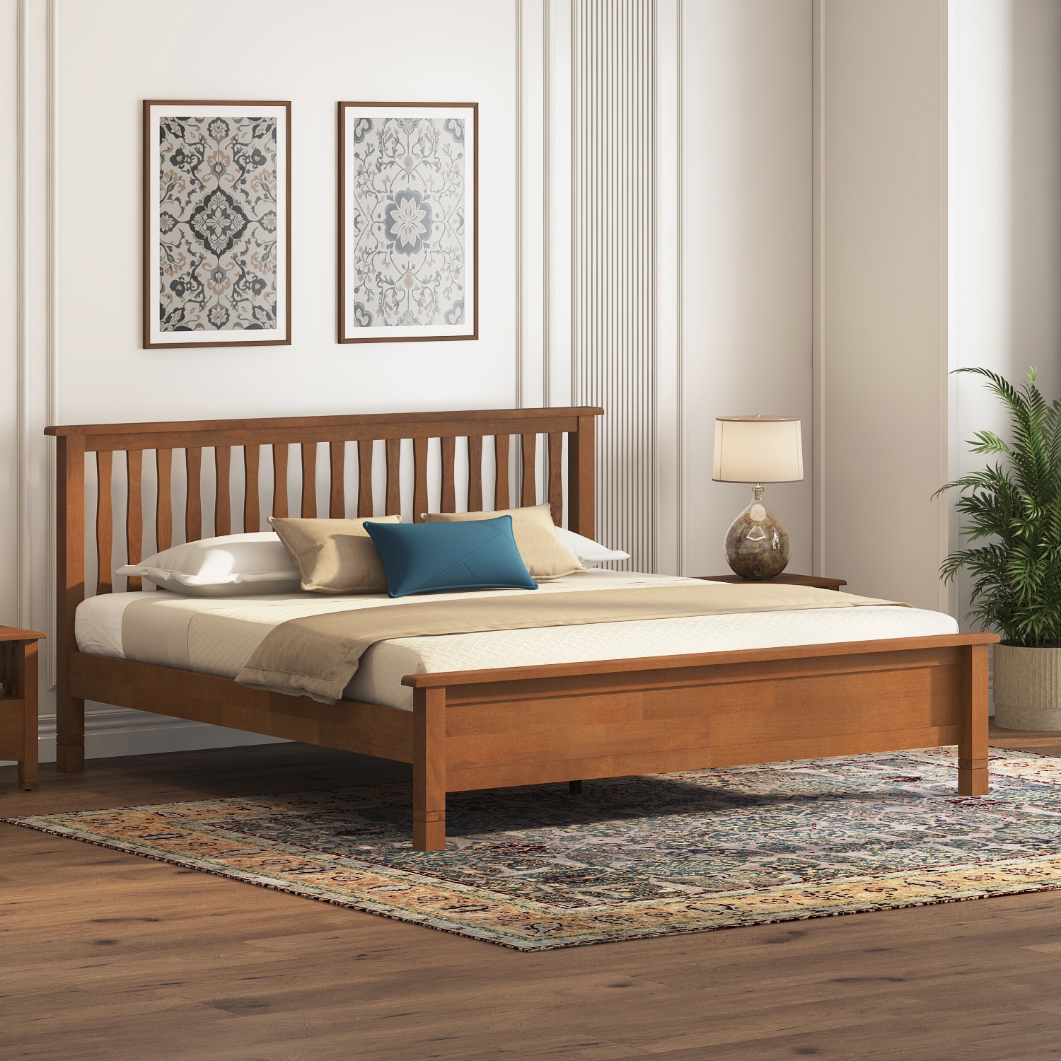 Raynor Solid Wood King Size Bed Without Storage (Amber Walnut Finish)