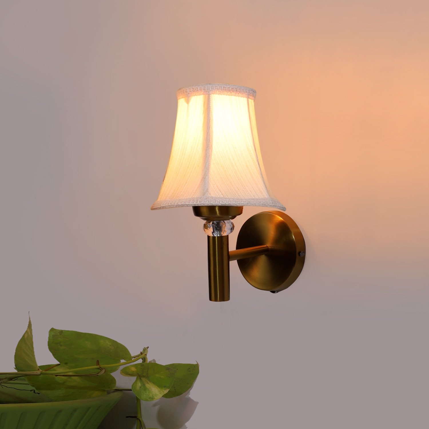 Devansh Gold Wall Mounted Lamp With Off-White Cotton Shade