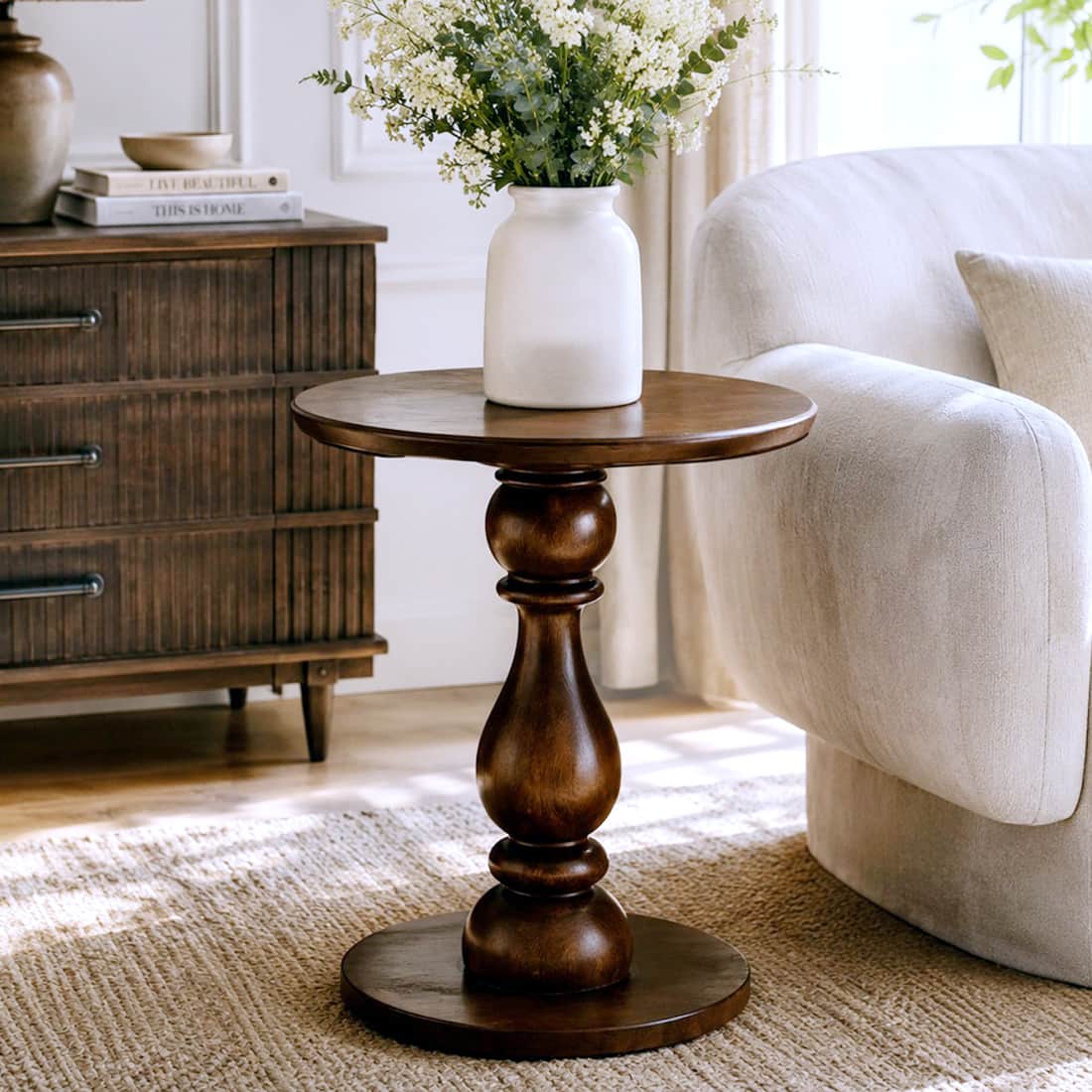 Amber Spindle Accent Sofa Peg Table - HomeDfy
